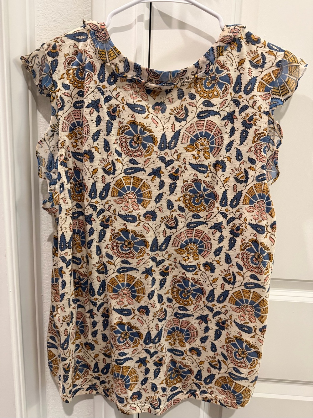 Lucky Brand Cream Blouse with Blue and Pink Paisley Print - Picture 3 of 4